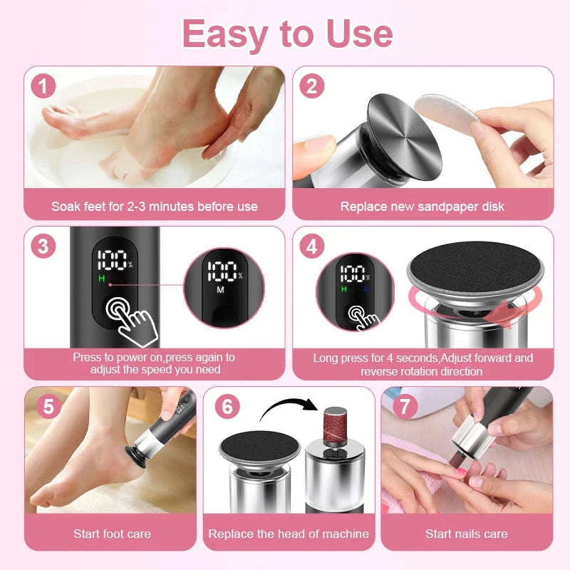 Electric Foot Grinder 2-in-1 Callus Remover & Nail Polisher-Black