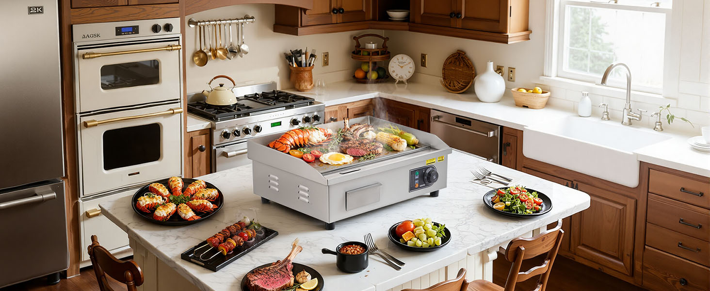 Commercial Electric Griddle 3200W Flat Top Grill with Temp Control