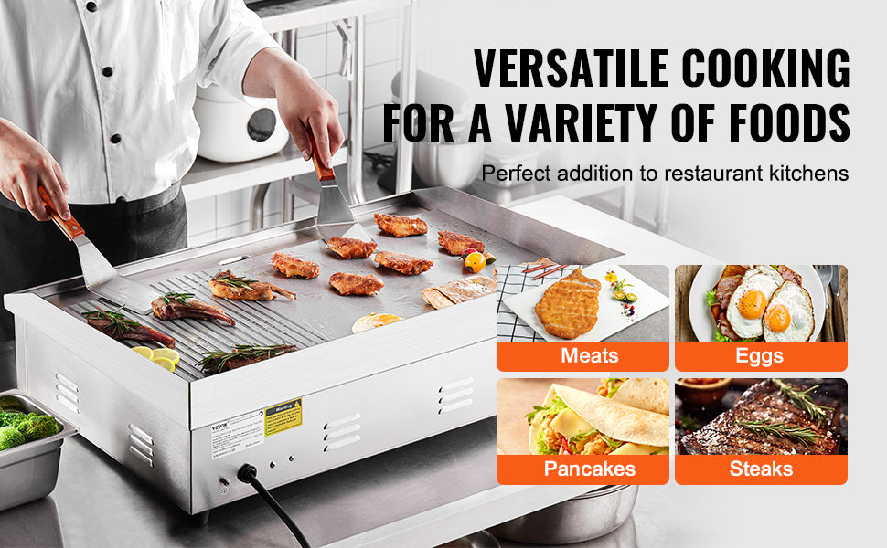 Commercial Electric Griddle 122–572°F Flat Top Countertop Grill