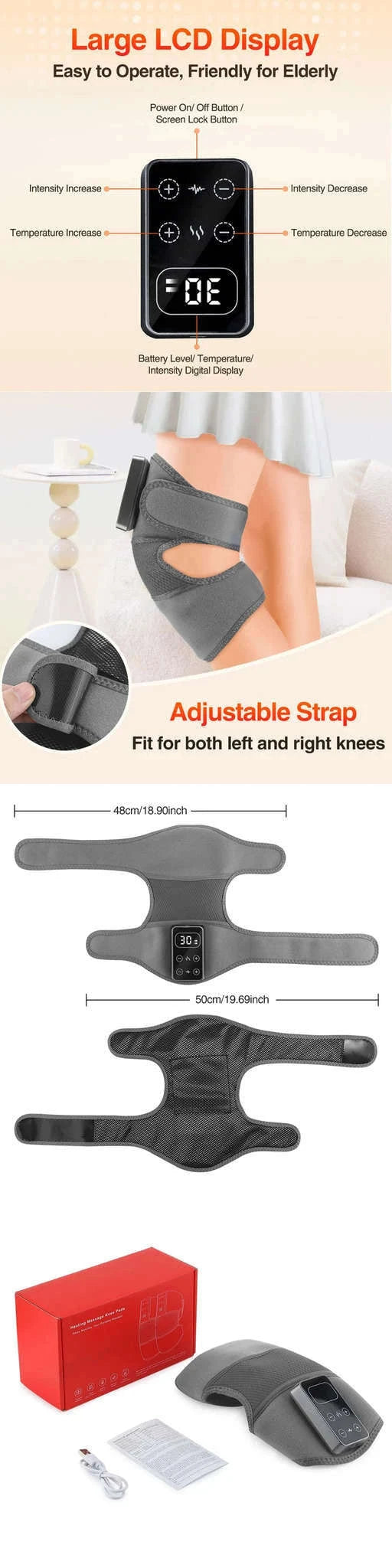 Electric Heated Knee Massager with Vibration and Warmth-TypeC -only knee / 2PCS-1 pair / CN