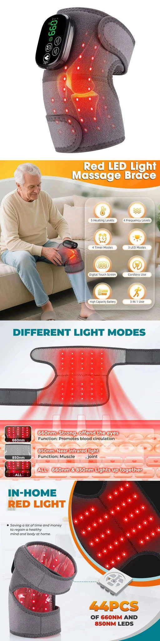 Electric Heated Knee Massager with Vibration and Warmth-TypeC -only knee / 2PCS-1 pair / CN
