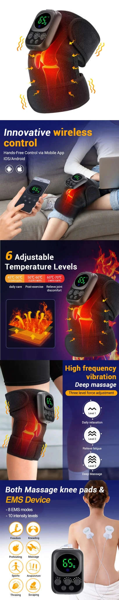 Electric Heated Vibration Knee Massage Pad-TypeC -only knee / 2PCS-1 pair / CN