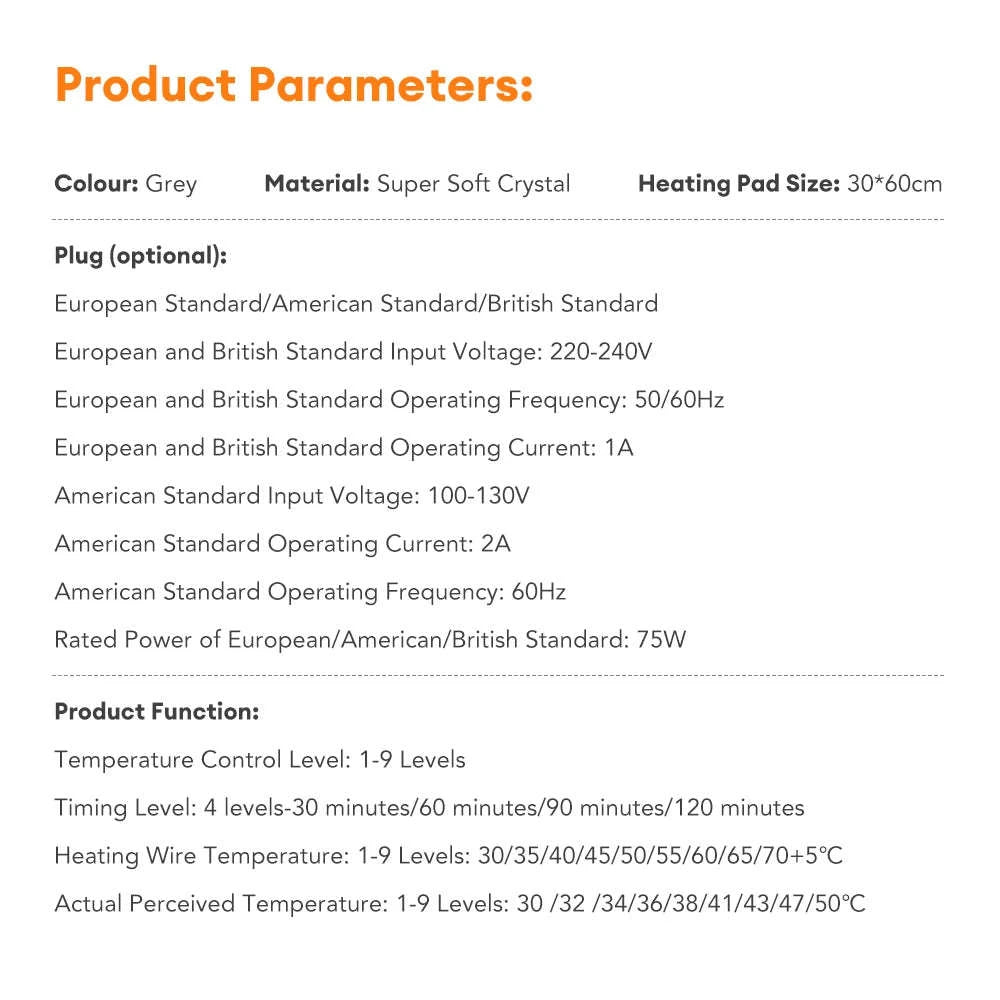 Electric Heating Pad with 9-Level Temperature & Timer-EU Plug 220-240V