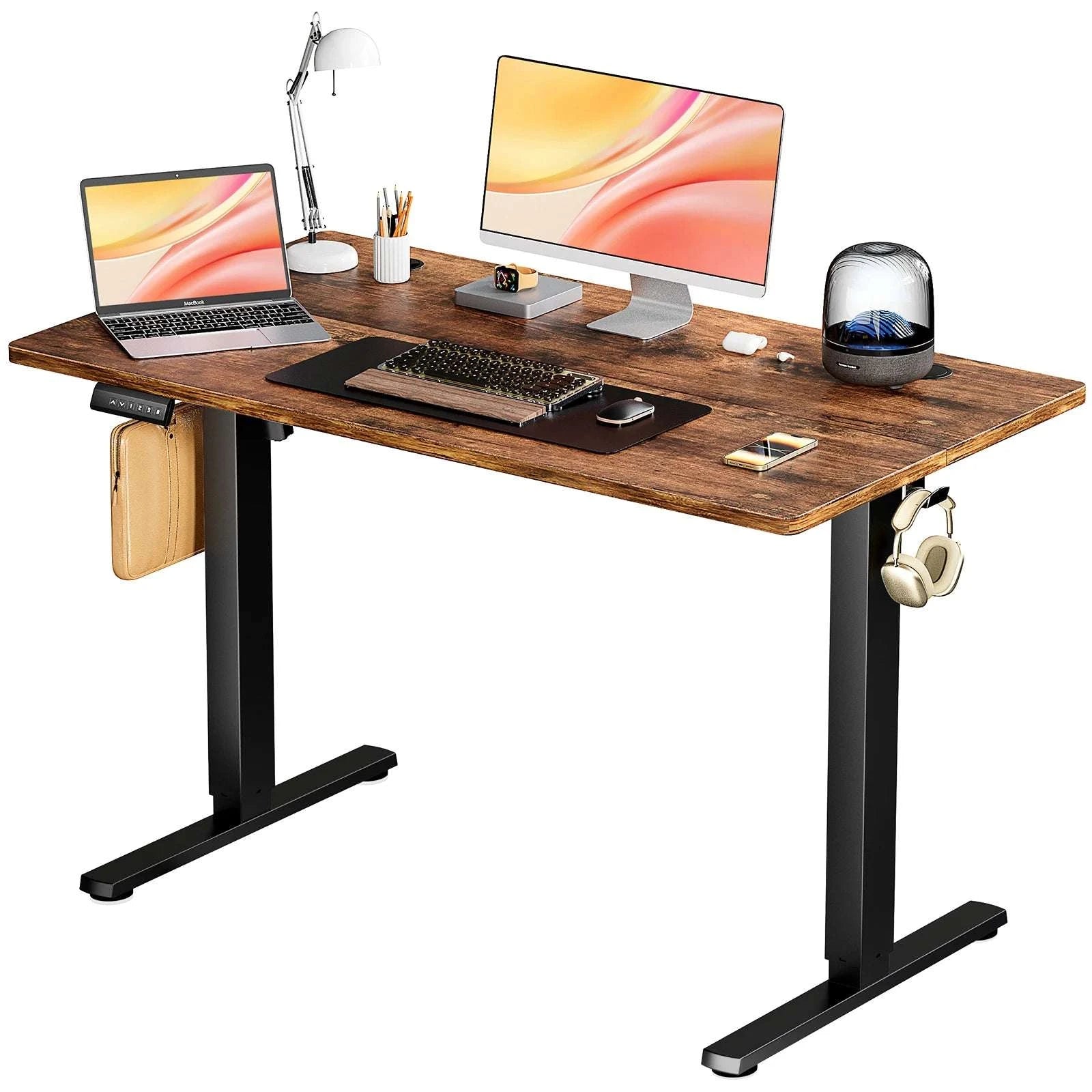 Electric Height Adjustable Standing Desk with Memory Settings-Chocolate / United States