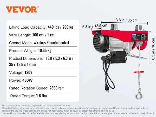 Electric Hoist 200–800kg with Remote Control for Garage Lifting-Wired 600kg / United States
