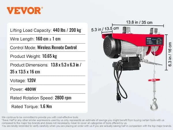 Electric Hoist 200–800kg with Remote Control for Garage Lifting-Wired 600kg / United States