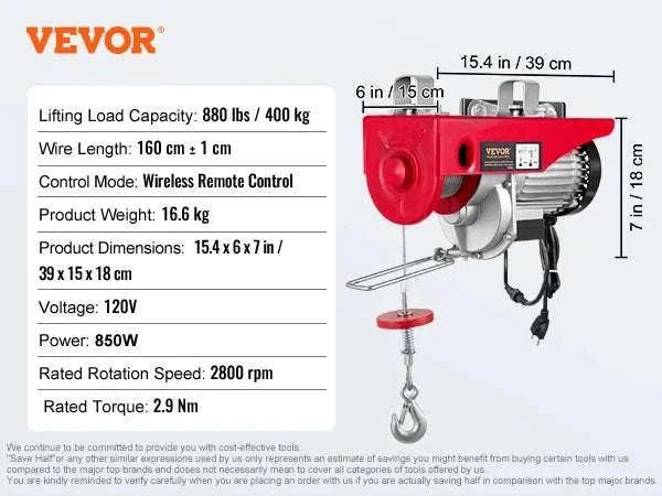 Electric Hoist 200–800kg with Remote Control for Garage Lifting-Wired 600kg / United States