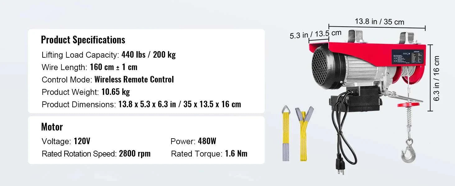 Electric Hoist 200–800kg with Remote Control for Garage Lifting-Wired 600kg / United States