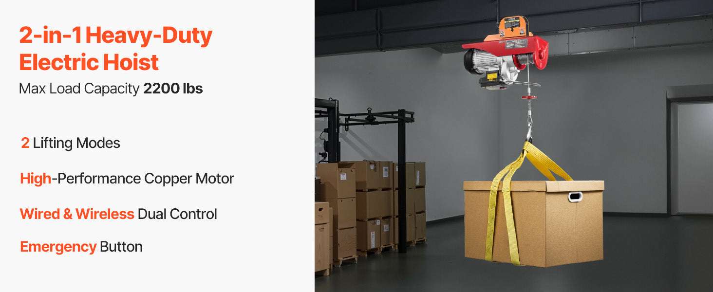 Electric Hoist 2200 lbs with Wireless & Wired Control Crane-2200lbs / United States