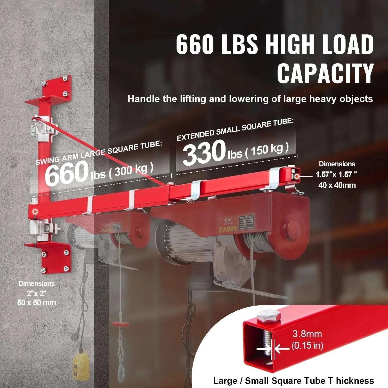 Electric Hoist Support Arm 660lbs Capacity with 180° Swing-750-1150mm / france