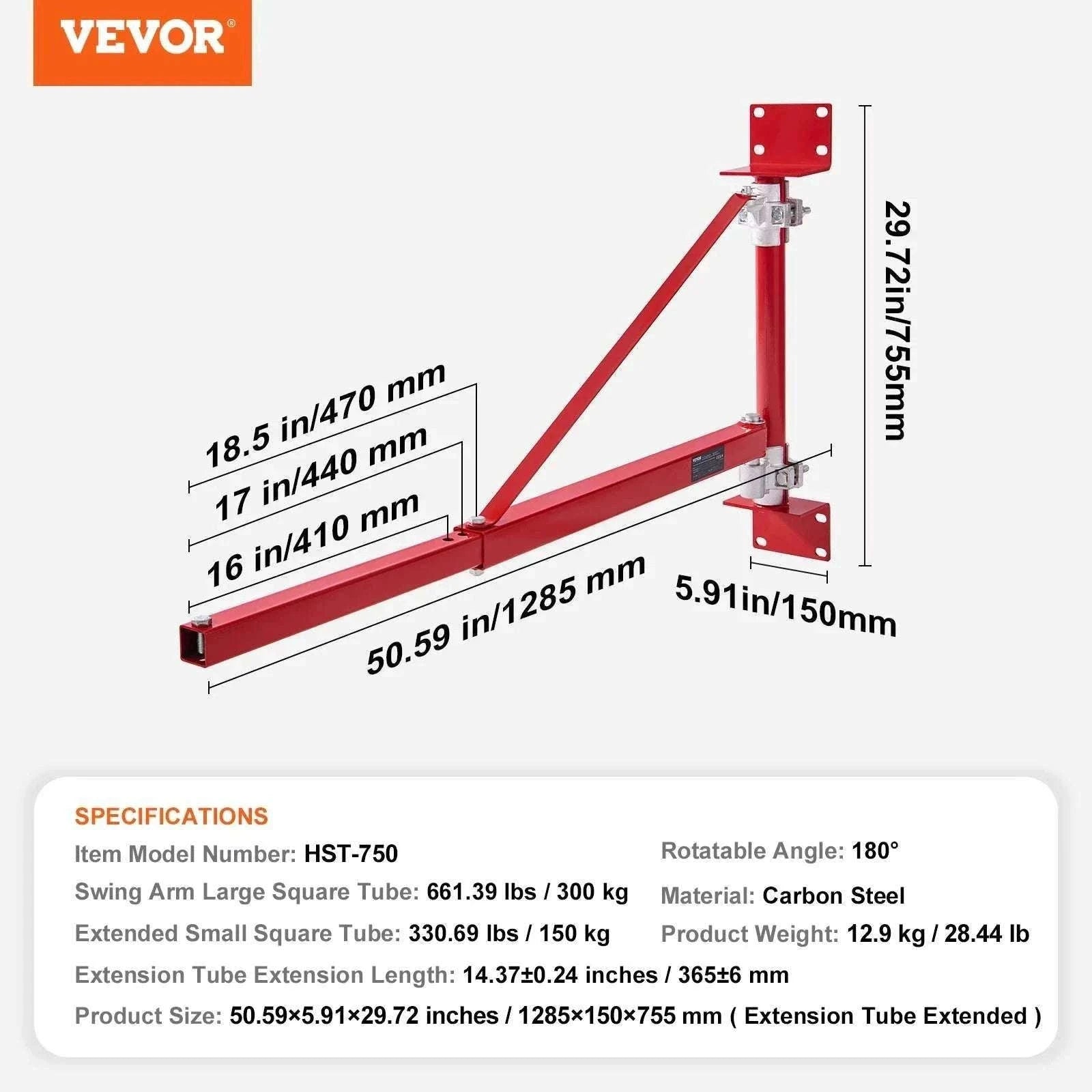 Electric Hoist Support Arm 660lbs Capacity with 180° Swing-750-1150mm / france