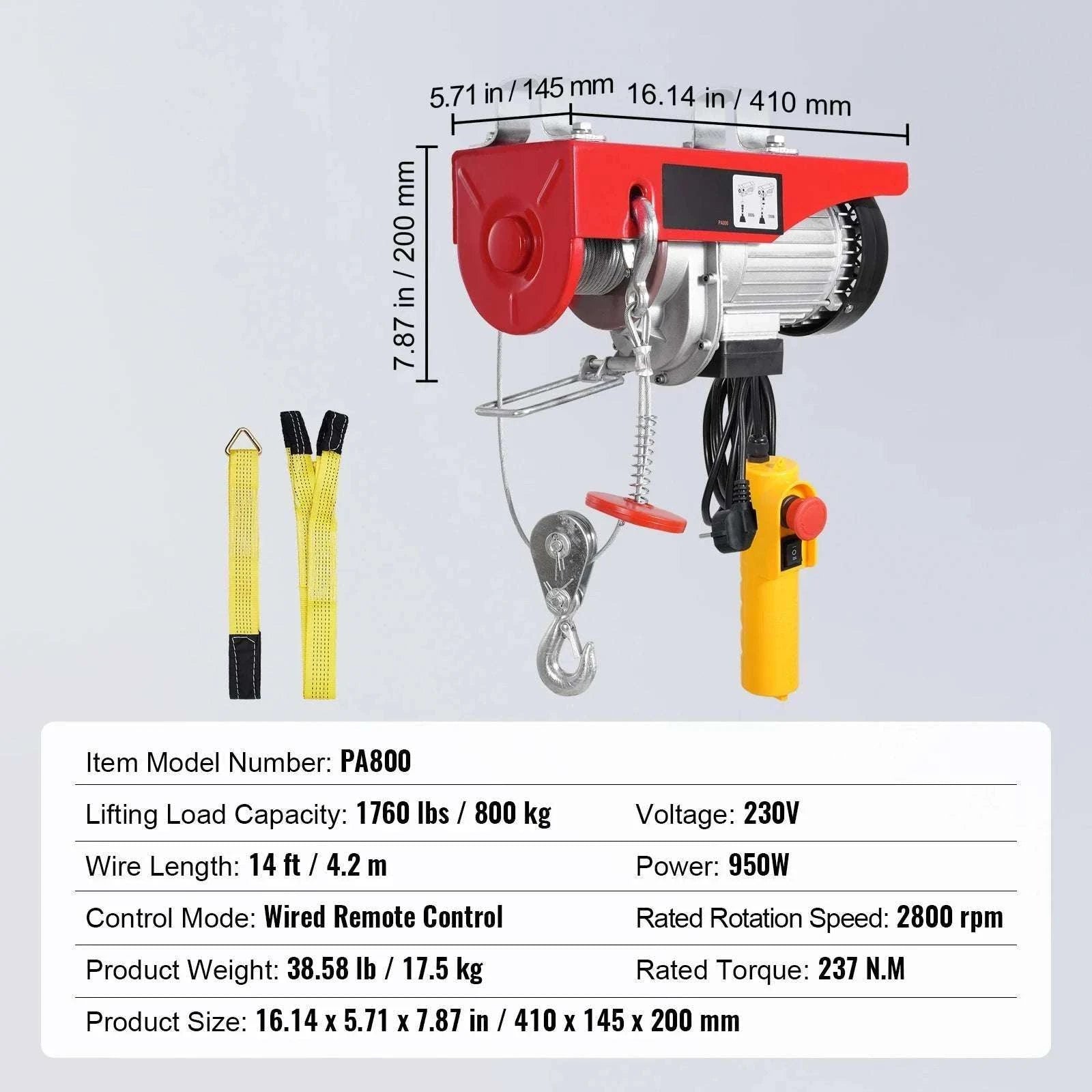 Electric Hoist Winch 550–2640 lbs with 40ft Cable for Garage Use-2640 lbs / CZECH REPUBLIC