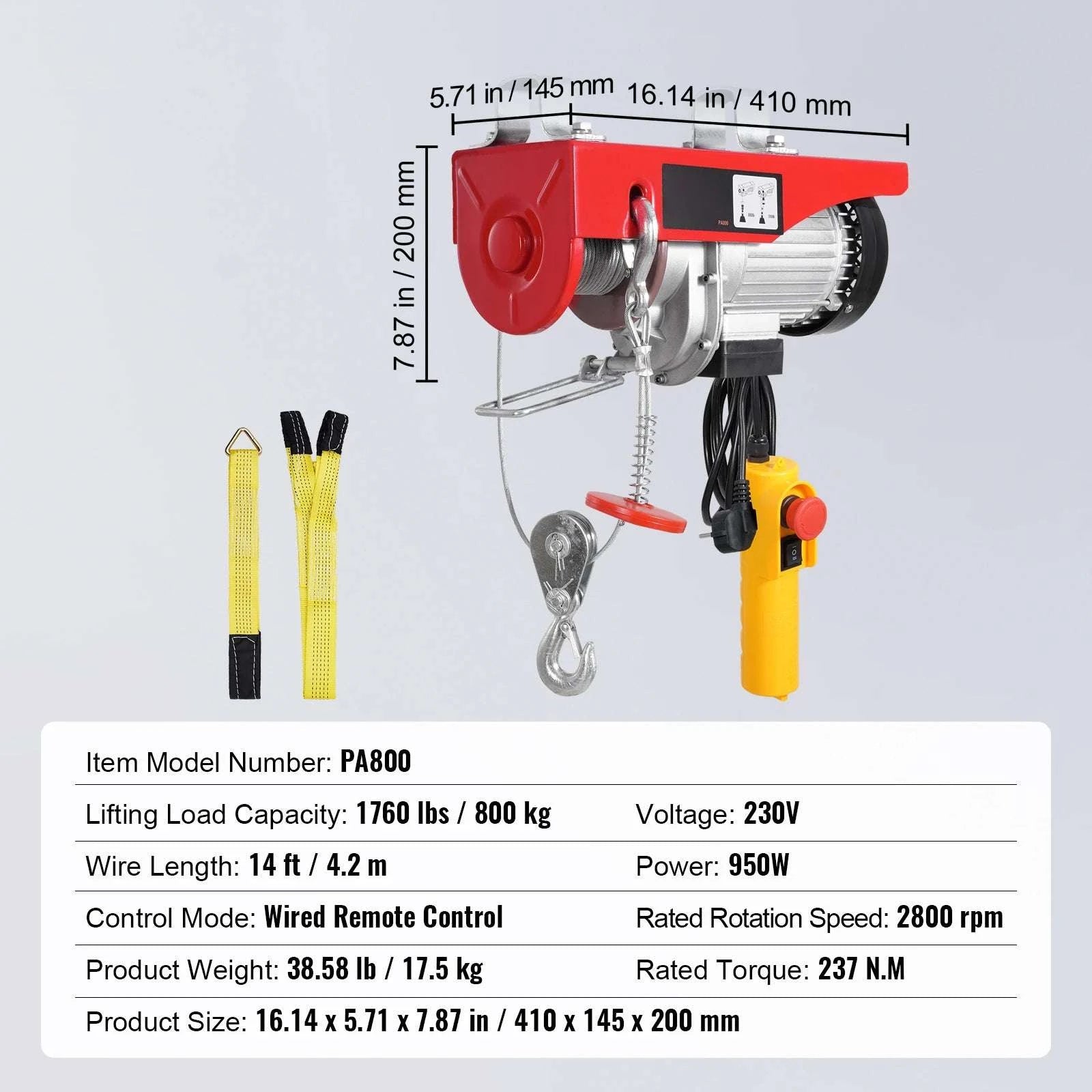 Electric Hoist Winch 550–2640 lbs with 40ft Cable for Garage Use-2640 lbs / CZECH REPUBLIC