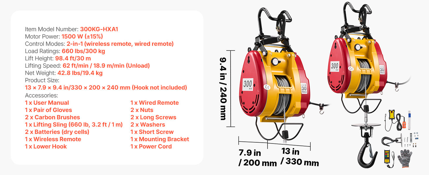 SucceBuy 2-in-1 Electric Hoist 1100 lbs 1800W Wired/Wireless Portable Power Winch 98 ft Lifting Height for Garage Factory Towing