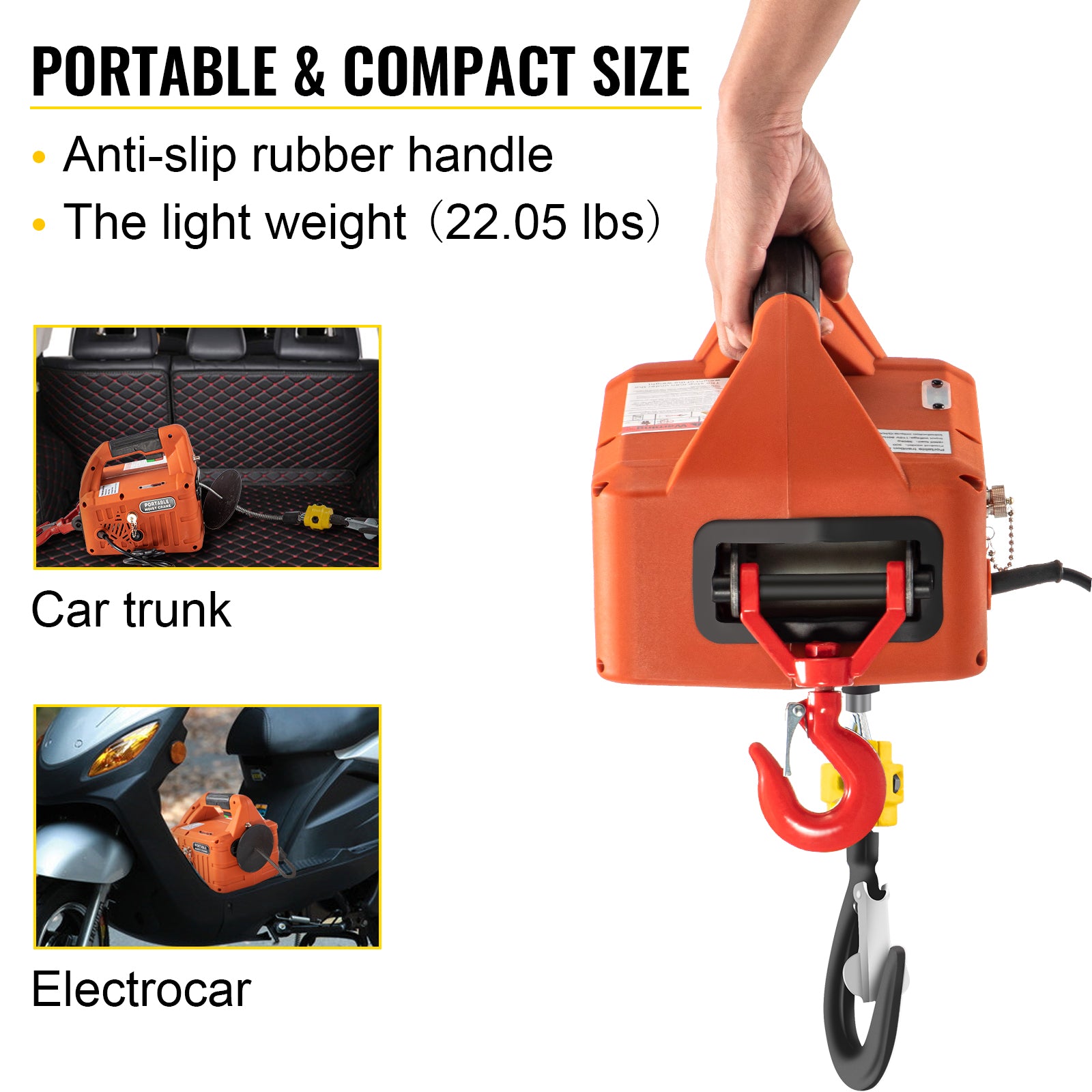500kg Electric Hoist Winch with Remote Control, 25ft Lift