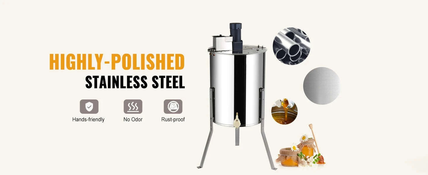 Electric Honey Extractor 4/8 Frames Stainless Steel with Adjustable Stand-18.5in / spain