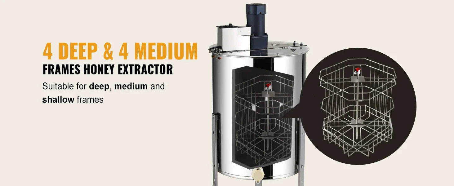 Electric Honey Extractor 4/8 Frames Stainless Steel with Adjustable Stand-18.5in / spain
