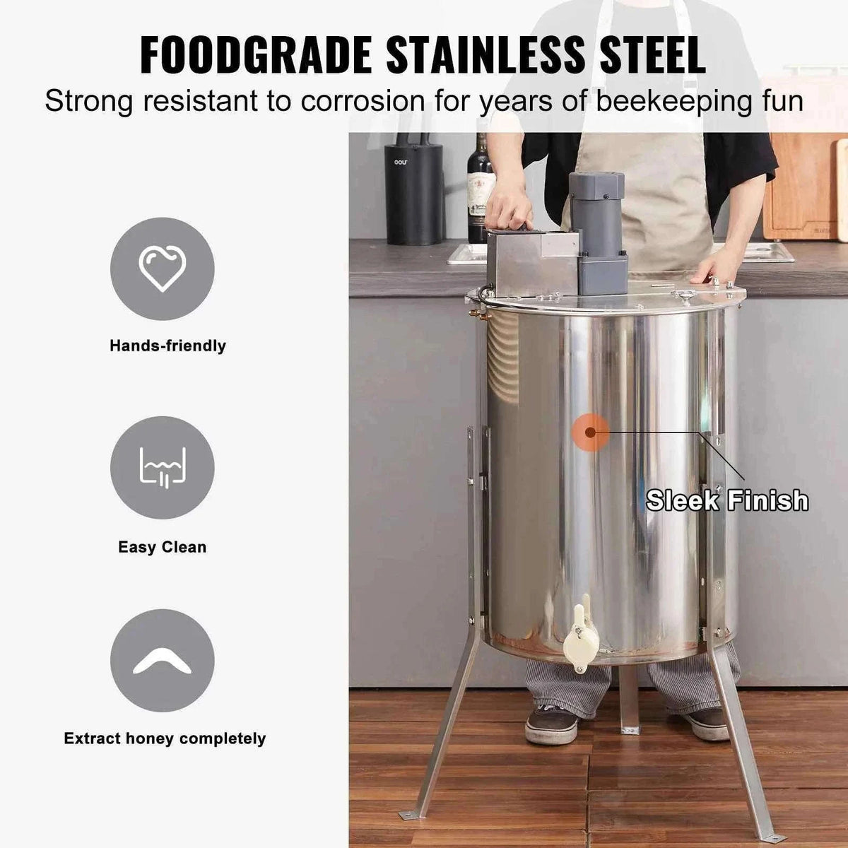 Electric Honey Extractor 4/8 Frames Stainless Steel with Adjustable Stand-18.5in / spain