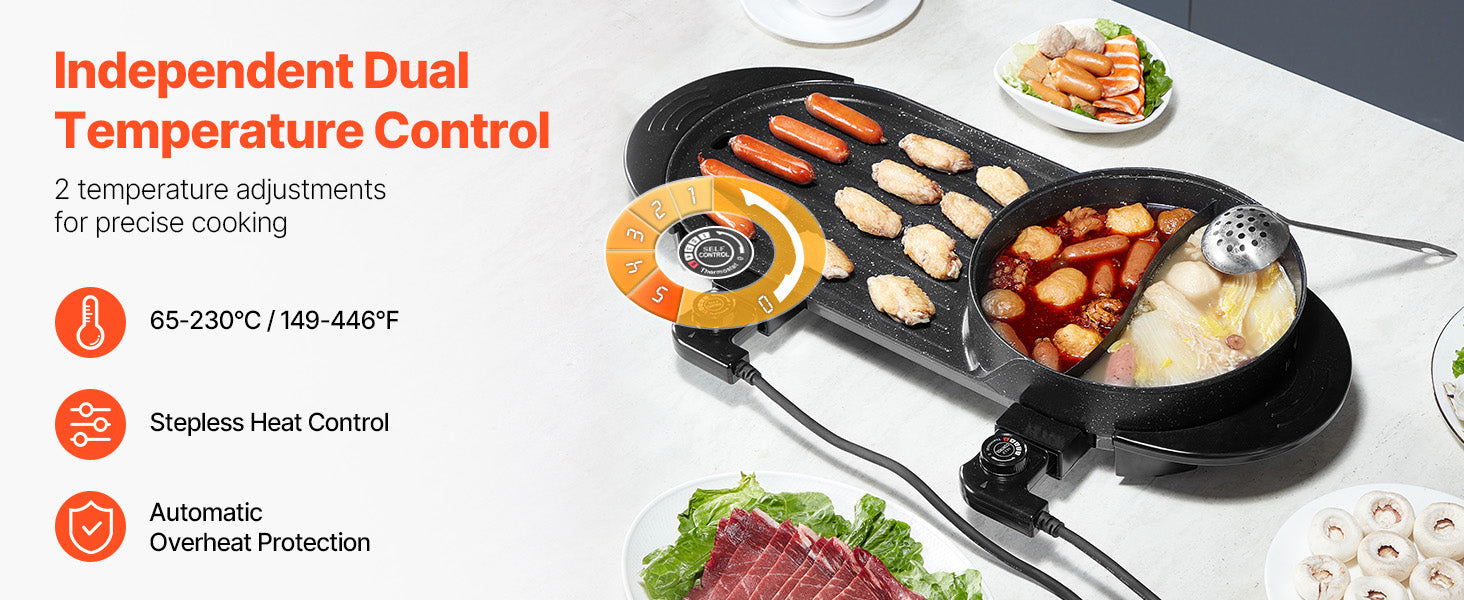 2200W 2-in-1 Electric Hot Pot with Grill for 1-6 People