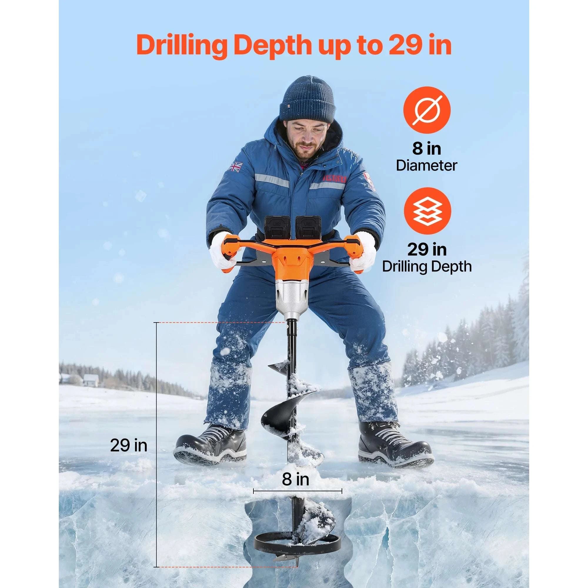 Electric Ice Auger 8" Cordless Drill with Dual Ice & Earth Bits-20V / United States