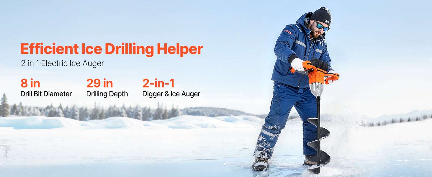Electric Ice Auger 8" Cordless Drill with Dual Ice & Earth Bits-20V / United States