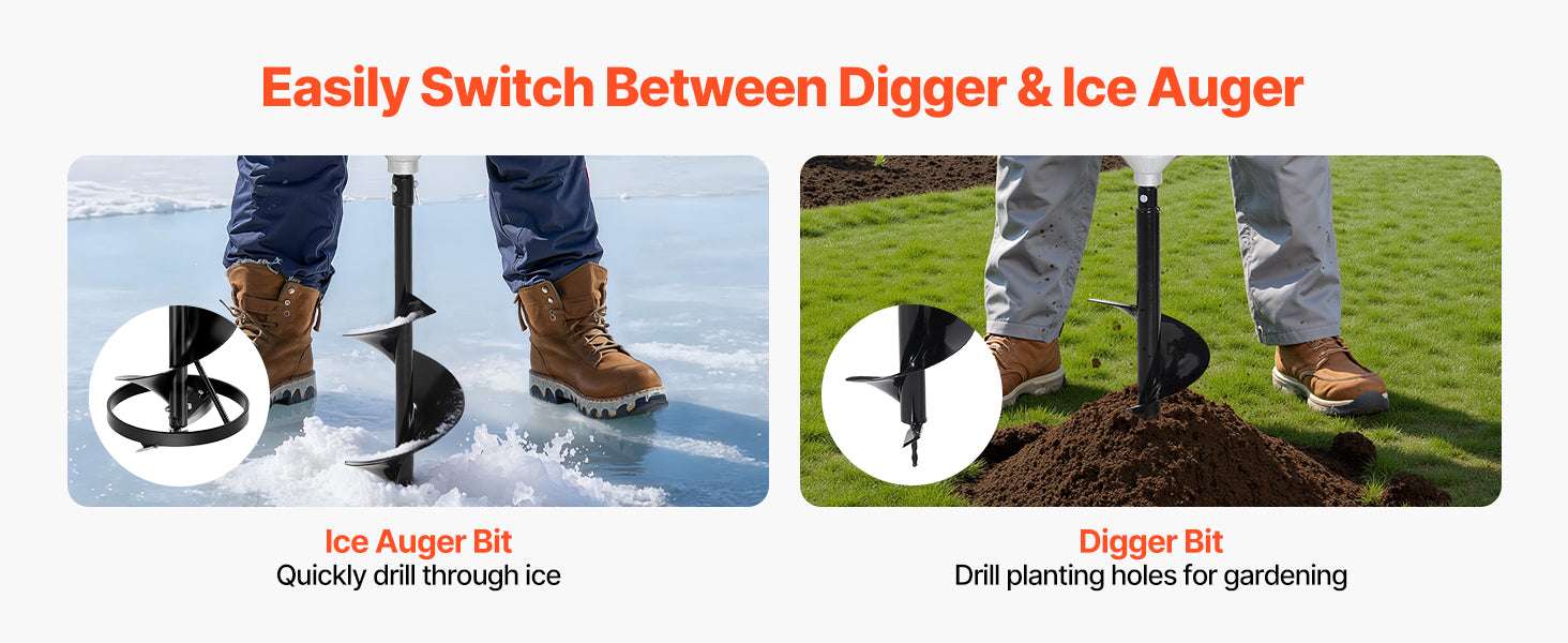 Electric Ice Auger 8" Cordless Drill with Dual Ice & Earth Bits-20V / United States