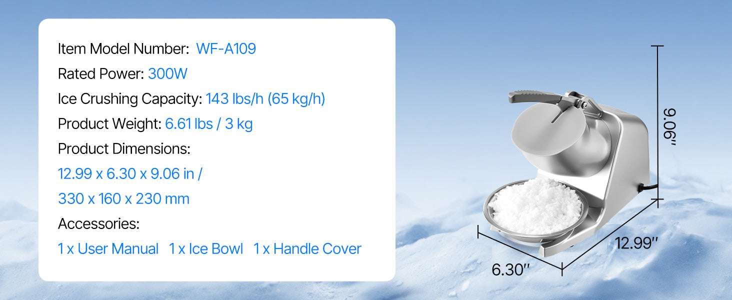 Electric Ice Crusher Machine with Bowl & Cover, 3KG/Min Shaved Ice-143lbs / United States