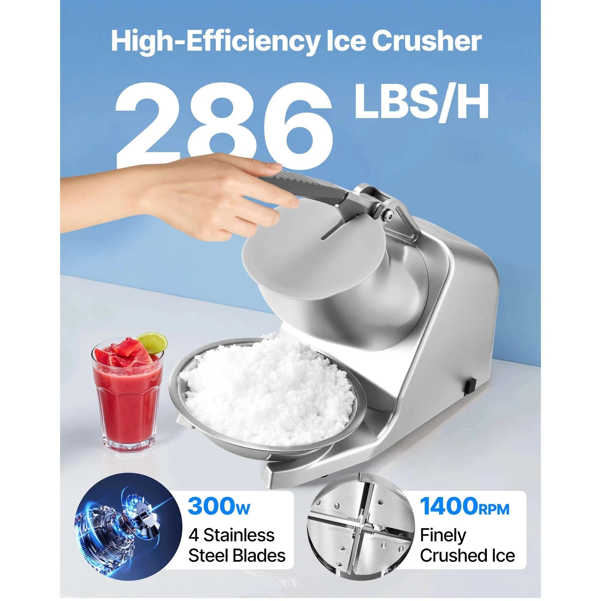Electric Ice Crusher Machine with Bowl & Cover, 3KG/Min Shaved Ice-143lbs / United States