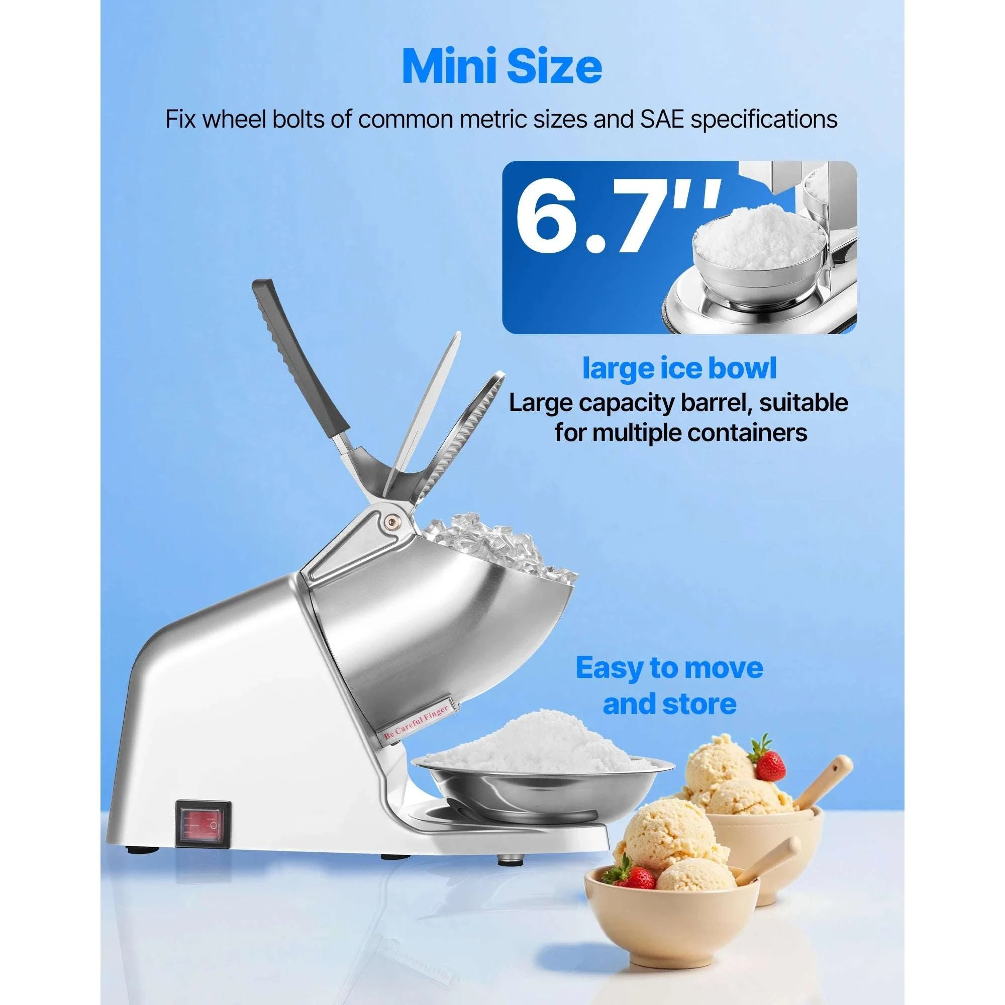 Electric Ice Crusher Machine with Bowl & Cover, 3KG/Min Shaved Ice-143lbs / United States