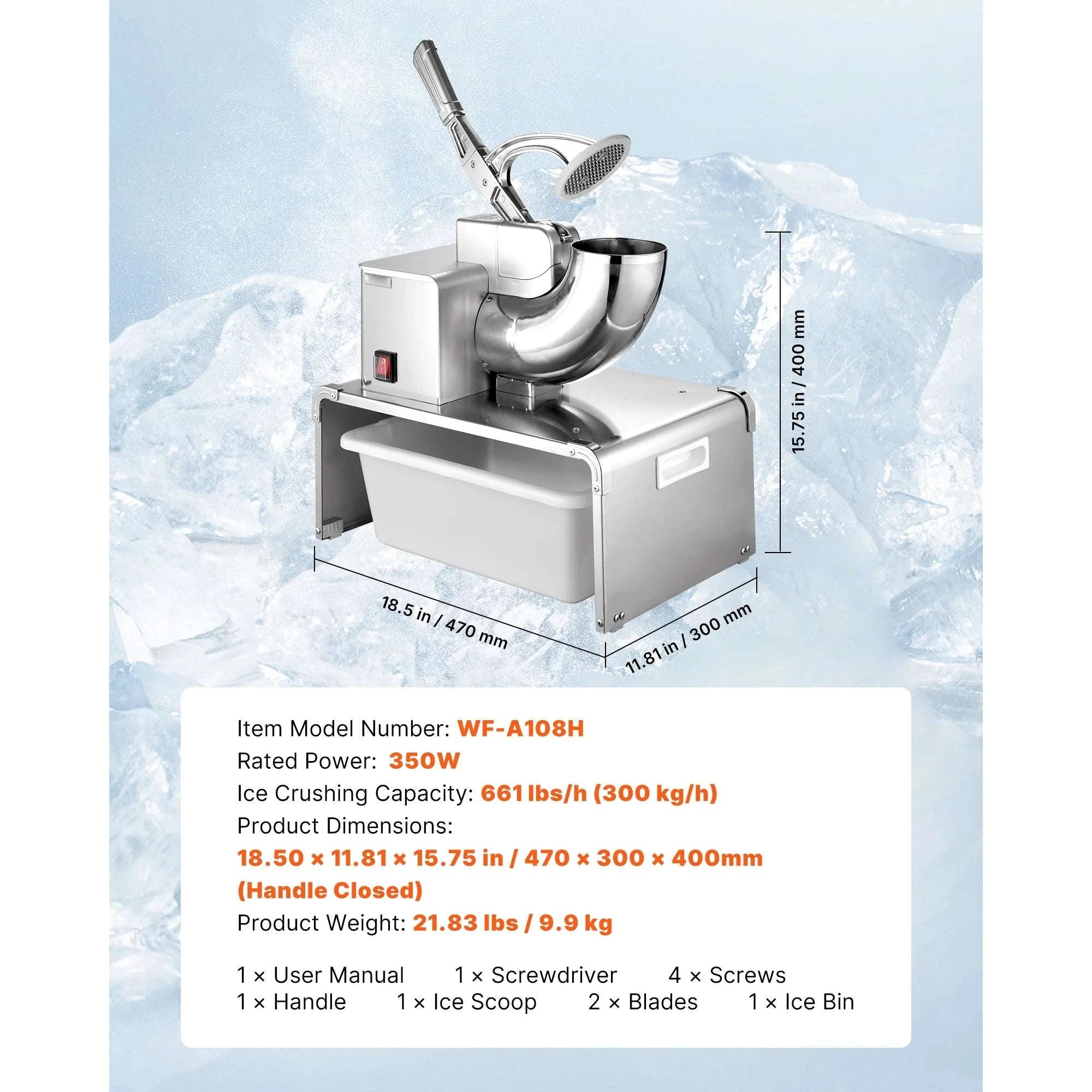 Electric Ice Crusher Machine with Bowl & Cover, 3KG/Min Shaved Ice-143lbs / United States