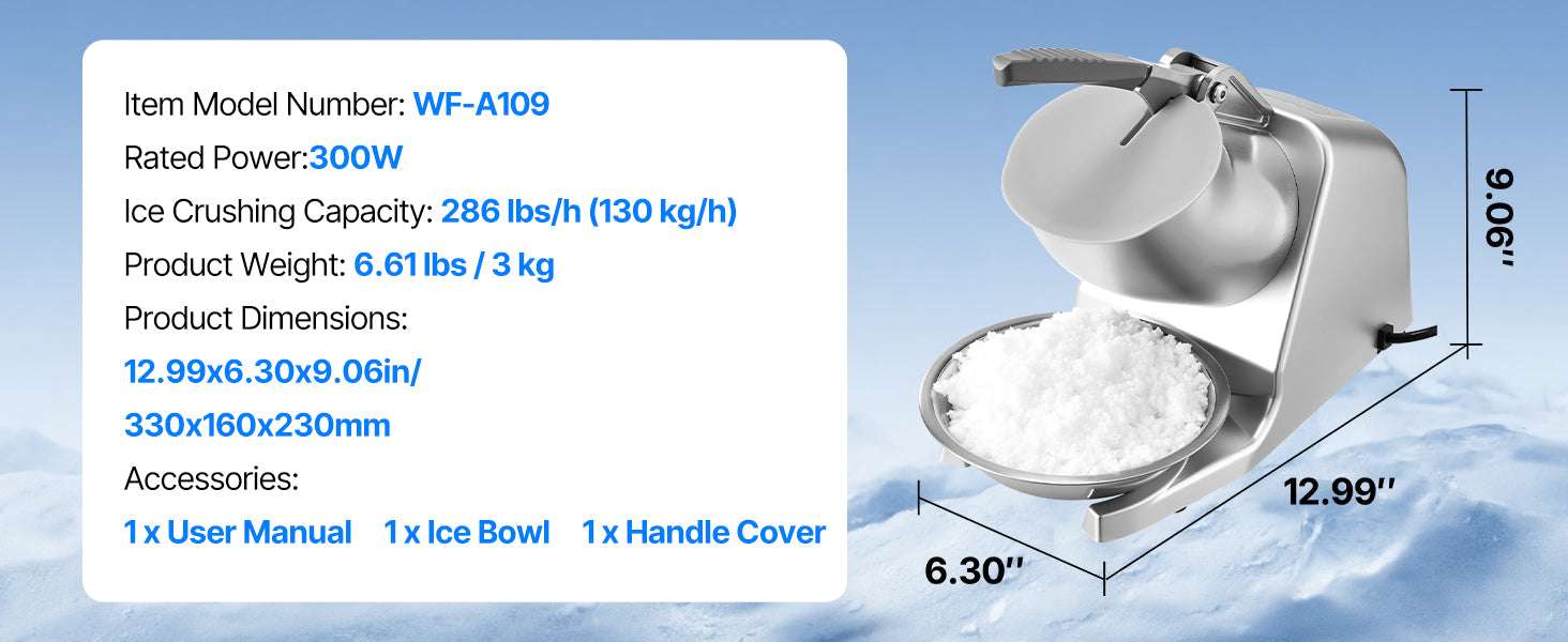 Electric Ice Crusher Machine with Bowl & Cover, 3KG/Min Shaved Ice-143lbs / United States
