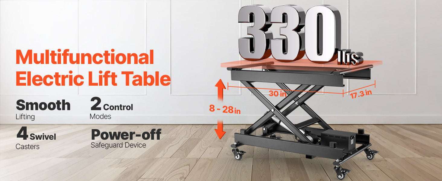 Electric Lift Table 330 lb Capacity 8-28" Adjustable with Wheels-330LBS / United States