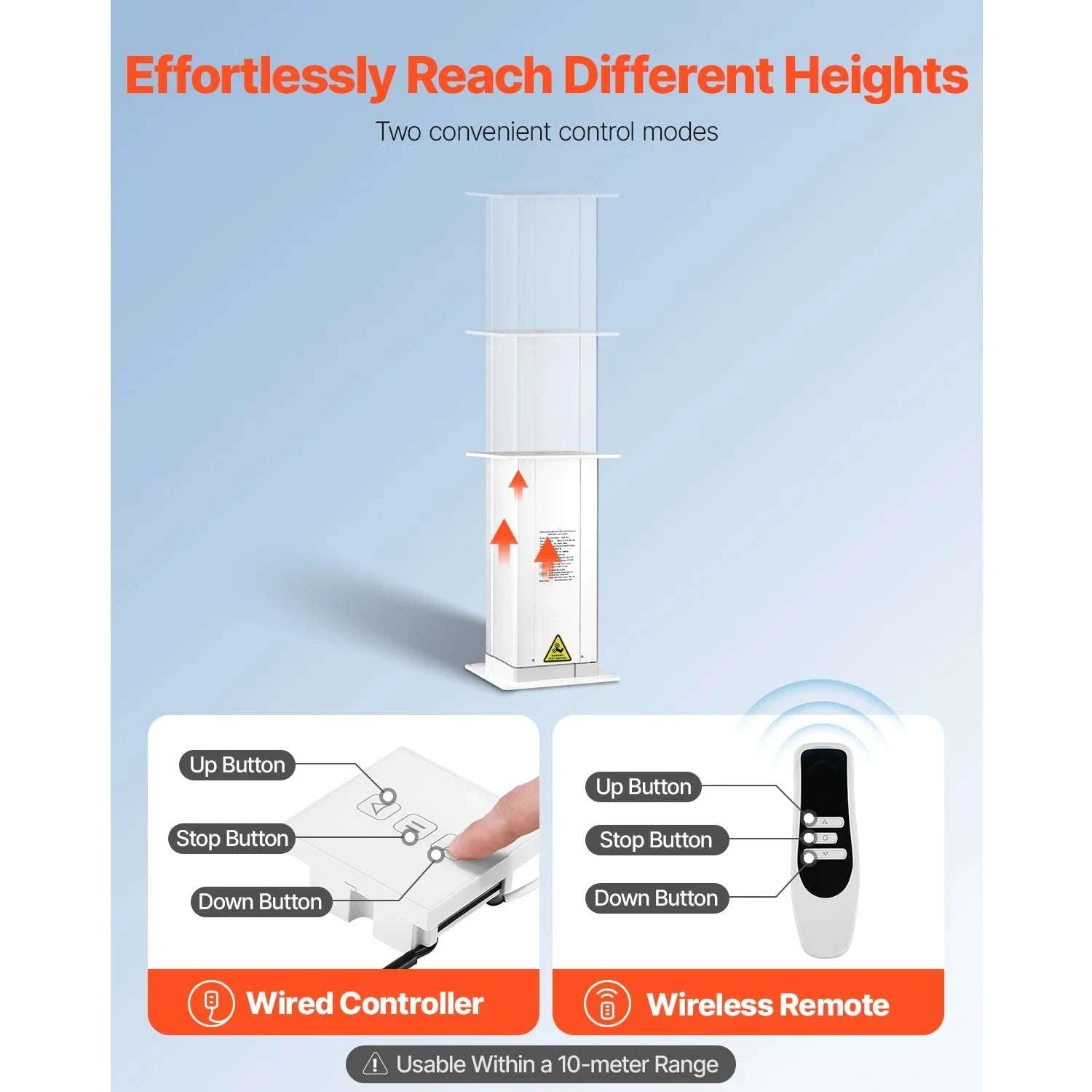 Electric Lifting Column System 176lbs Adjustable 14.2–31.1in-