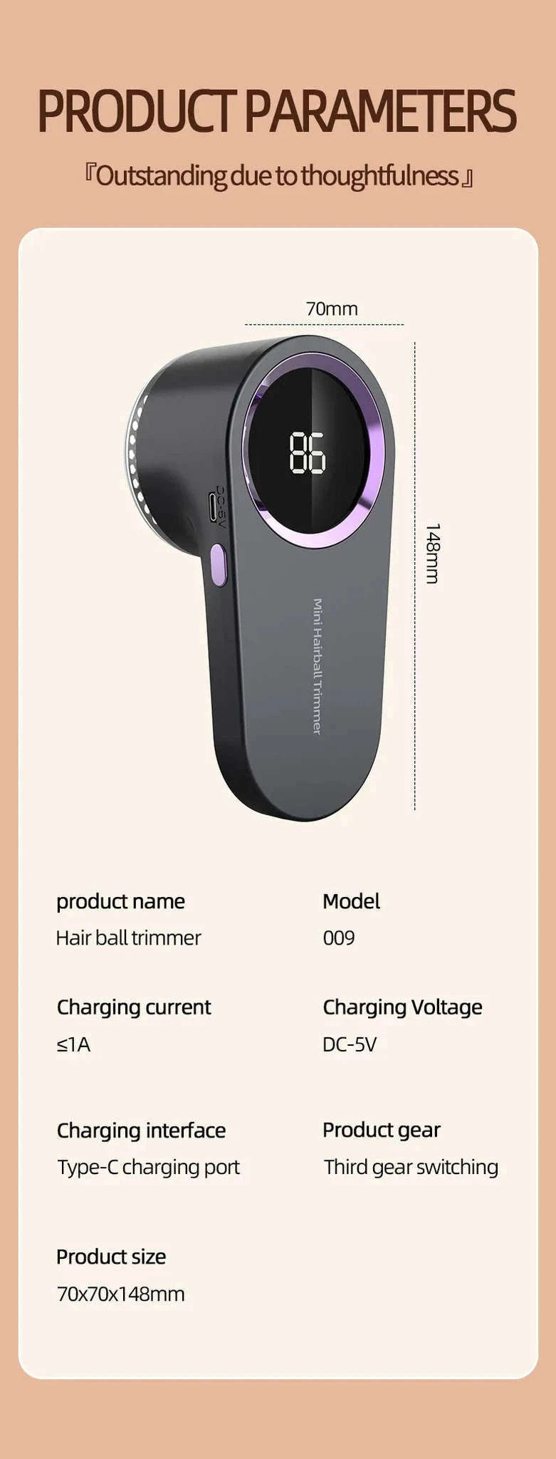 Electric Lint Remover with LED Digital Display-Grey