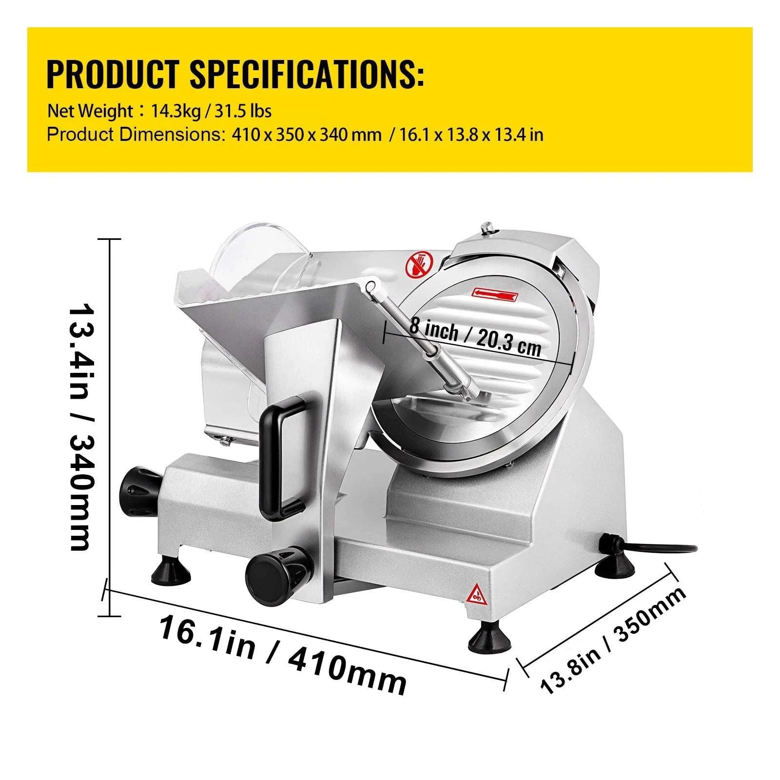 Electric Meat Slicer 8" Carbon Steel Blade with Adjustable Thickness-8inch / United States