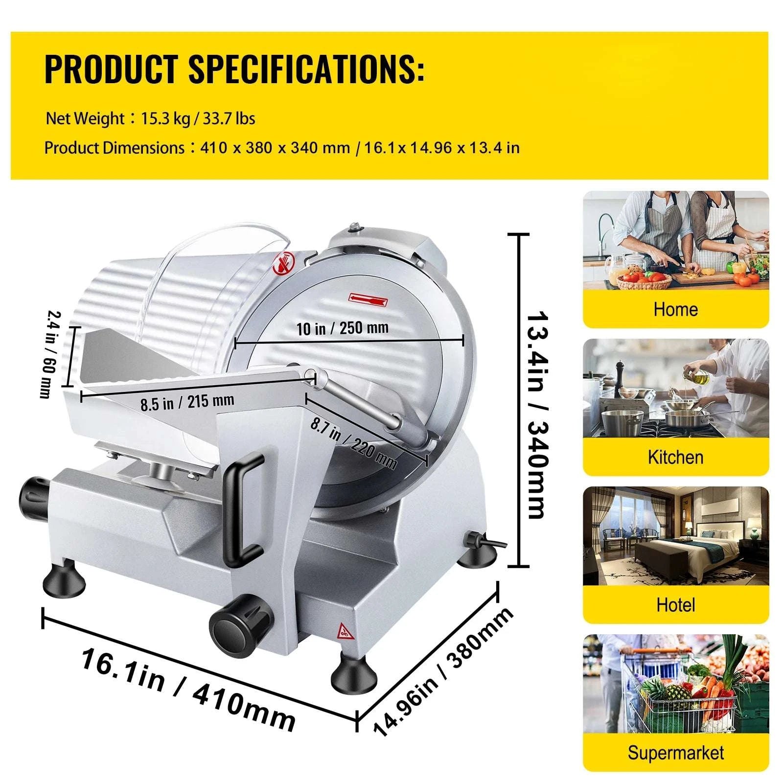 Electric Meat Slicer Adjustable Thickness 8-Inch Blade 200W–340W-340W / United States