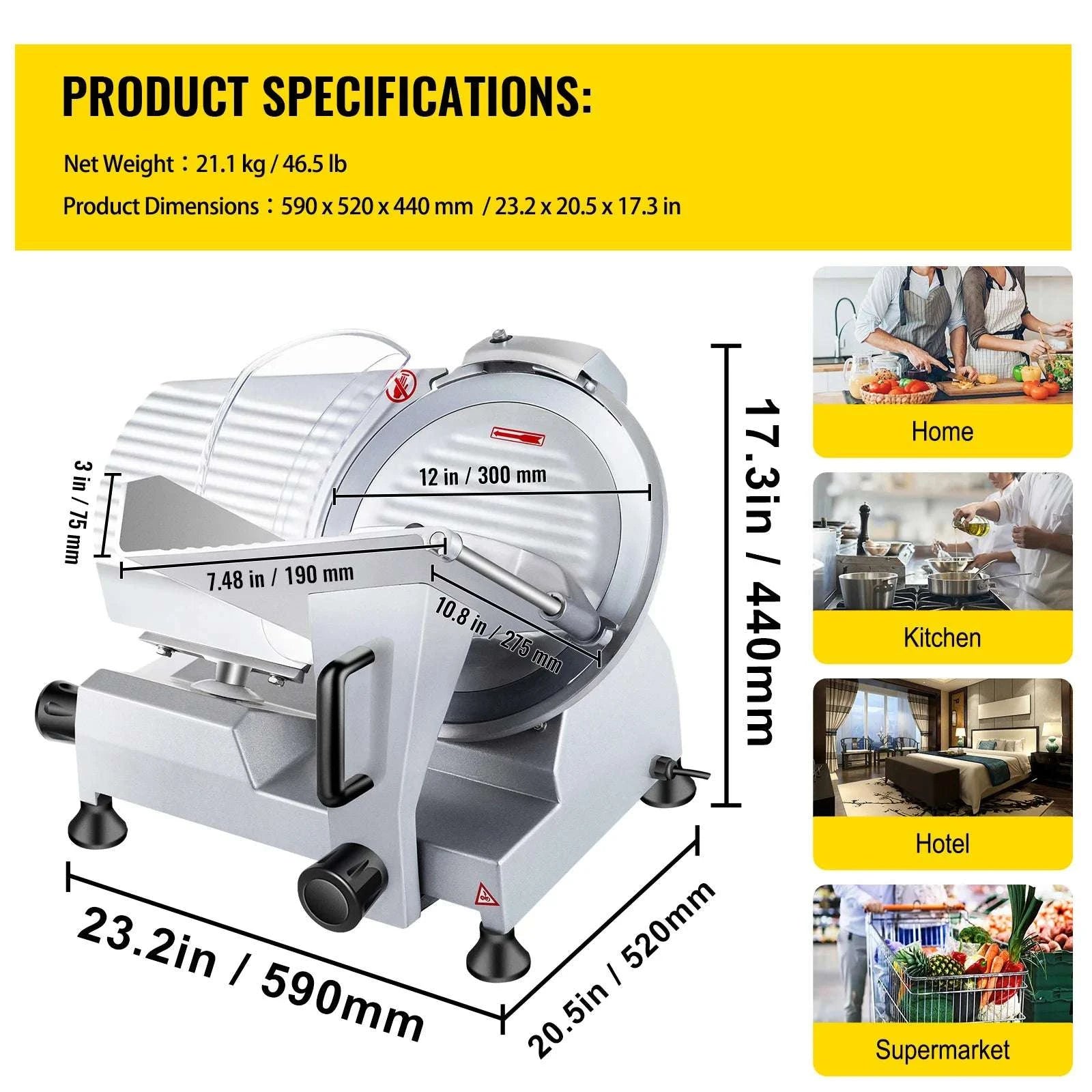 Electric Meat Slicer Adjustable Thickness 8-Inch Blade 200W–340W-340W / United States