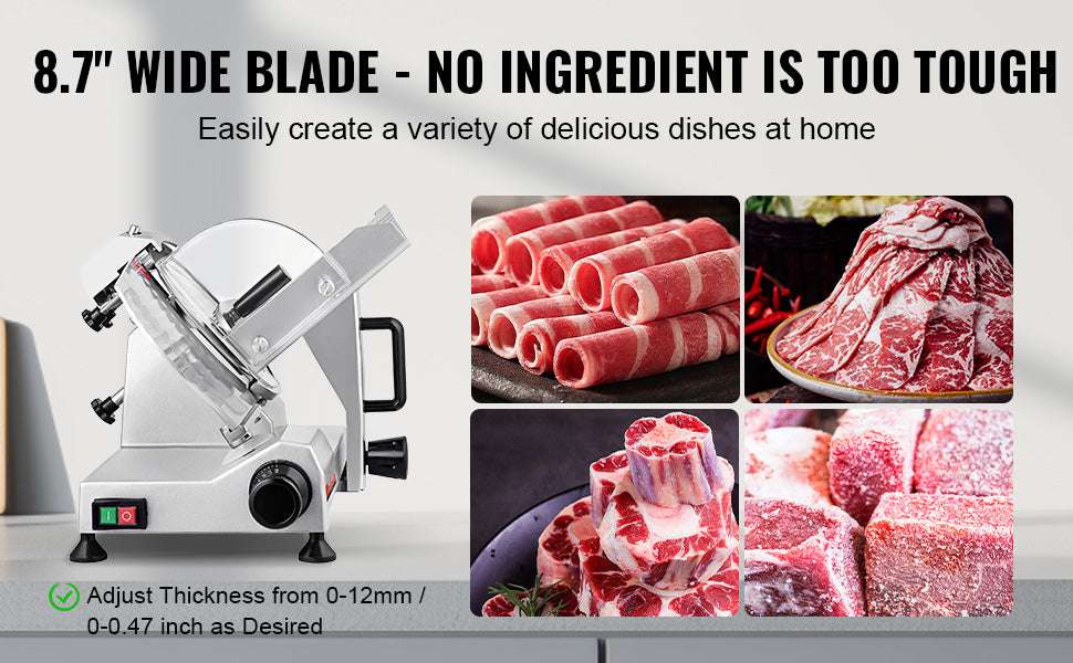 Electric Meat Slicer with Adjustable Thickness 8" Carbon Steel Blade-8inch / United States