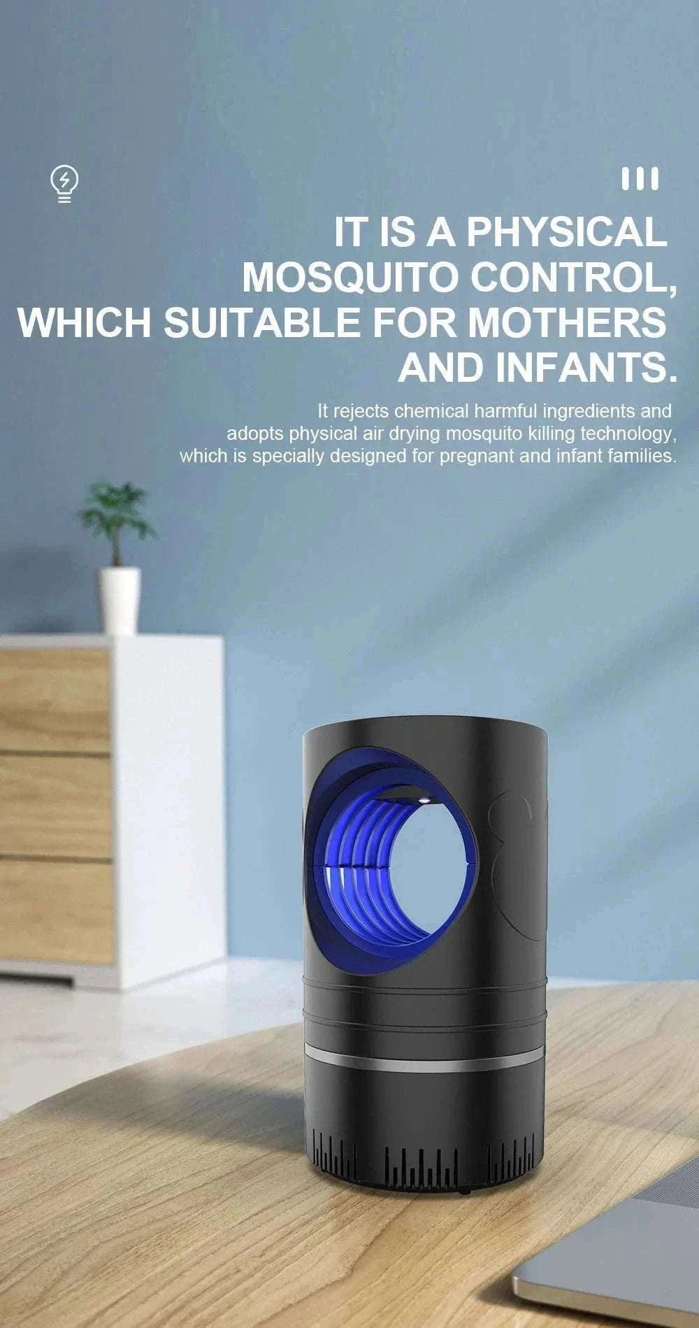 Electric Mosquito Killer Lamp with UV LED and USB Power-black