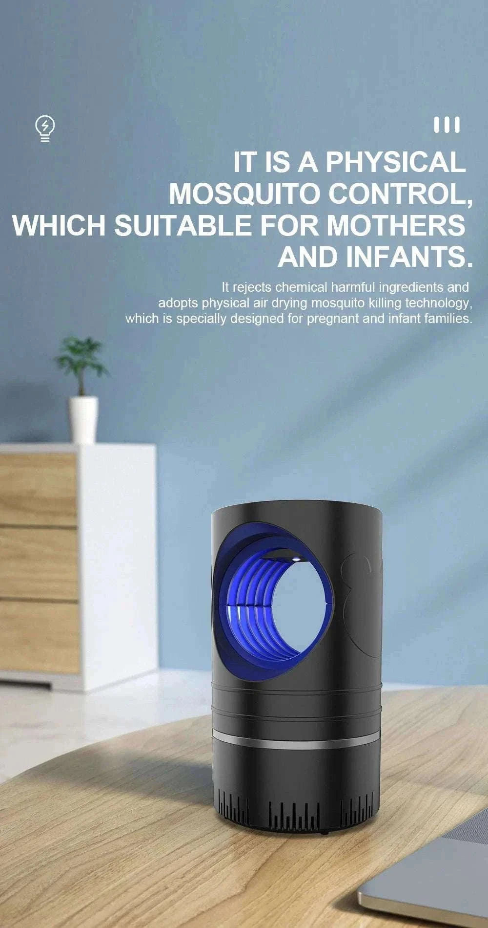 Electric Mosquito Killer Lamp with UV LED and USB Power-black
