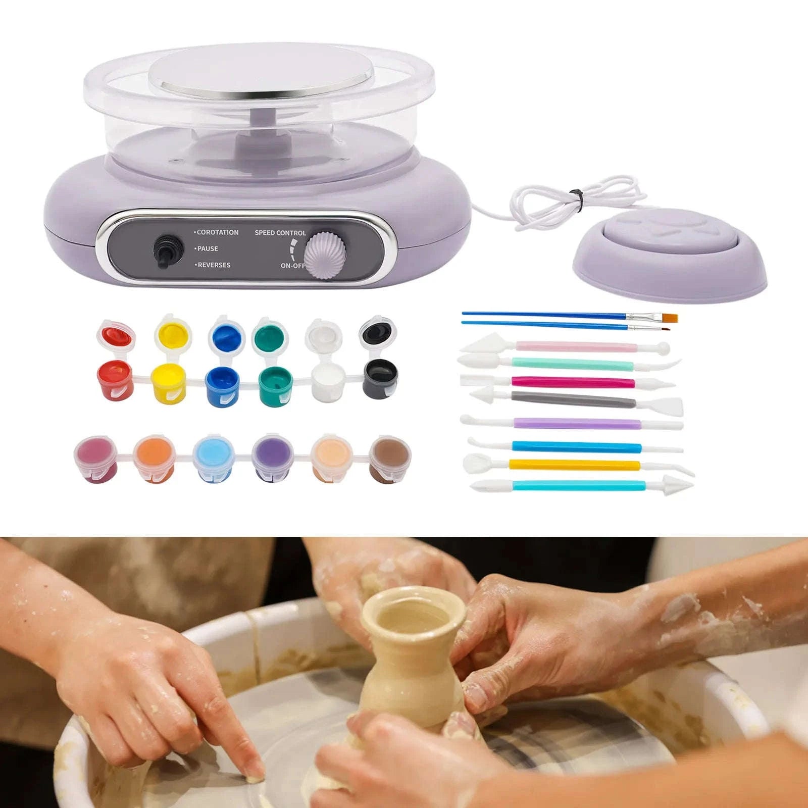 Electric Pottery Wheel Kit with Clay, Tools & 0–200RPM Speed Control-Taro Grey / United States