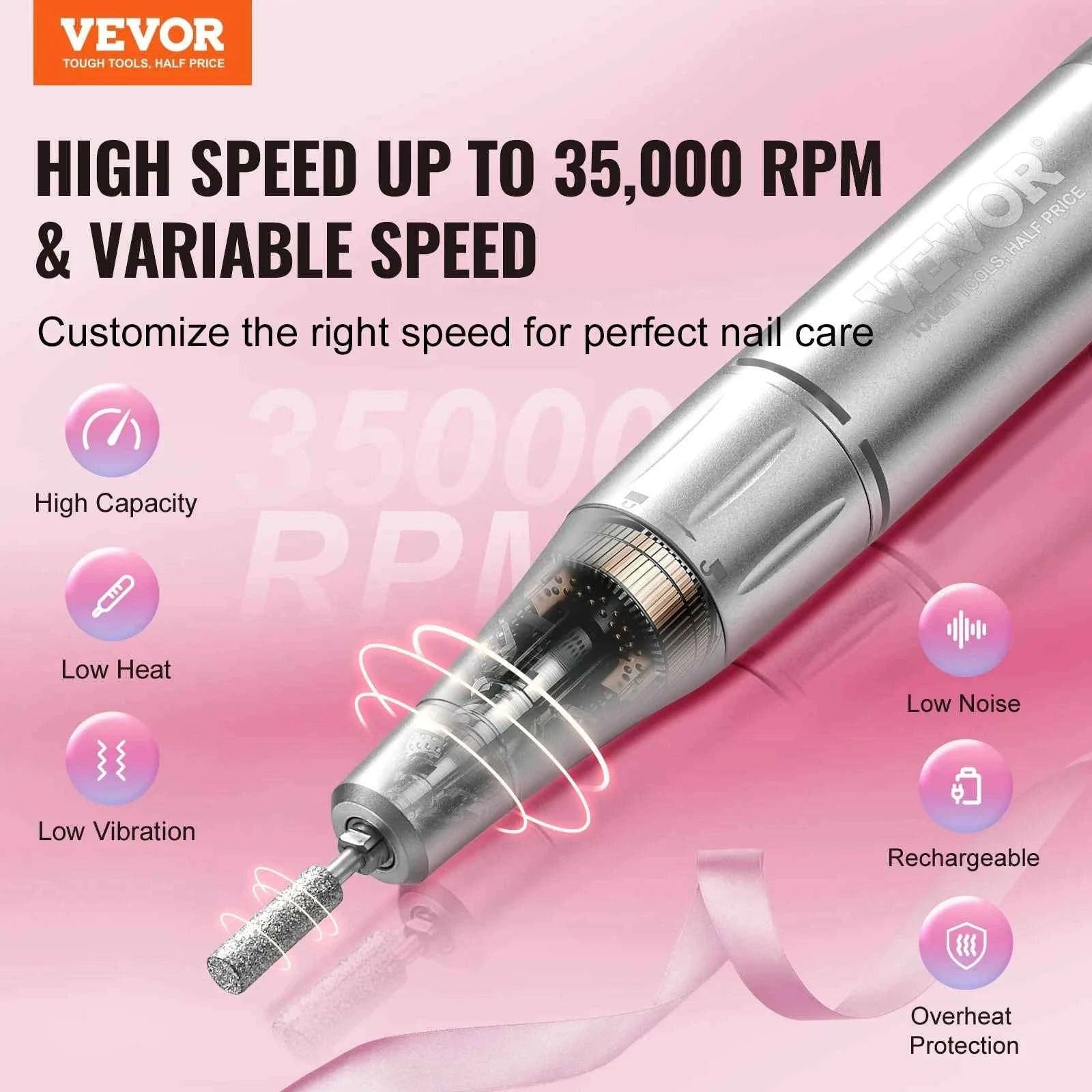 Electric Rechargeable Nail Drill 35000RPM Portable Cordless Nail File Machine-40k / Canada