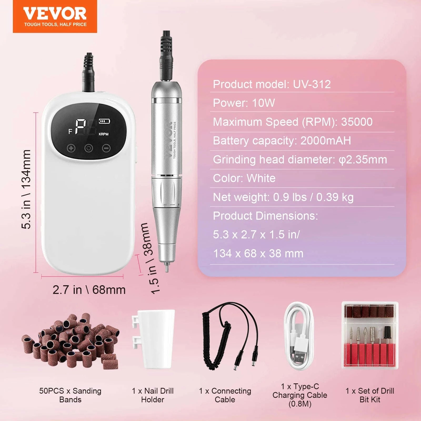 Electric Rechargeable Nail Drill 35000RPM Portable Cordless Nail File Machine-40k / Canada