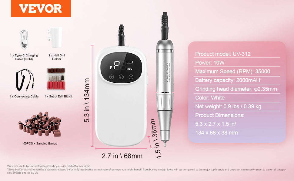 Electric Rechargeable Nail Drill 35000RPM Portable Cordless Nail File Machine-40k / Canada