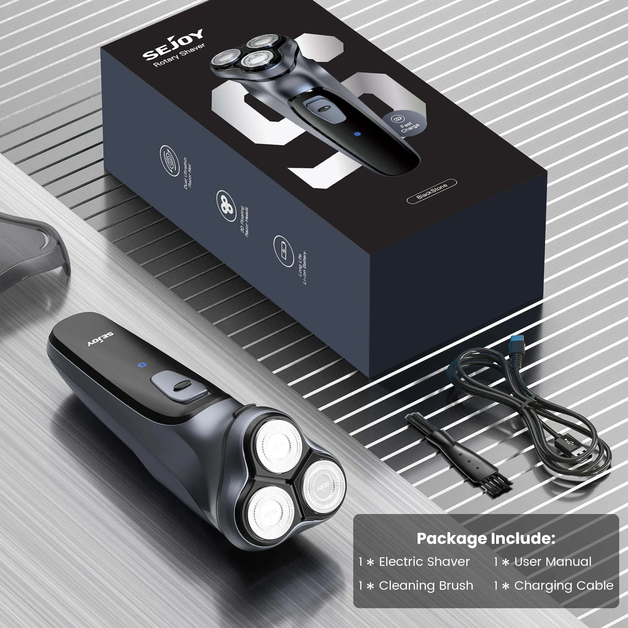 Electric Rotary Shaver for Men with 3D Floating Triple Blades-Blue / United States