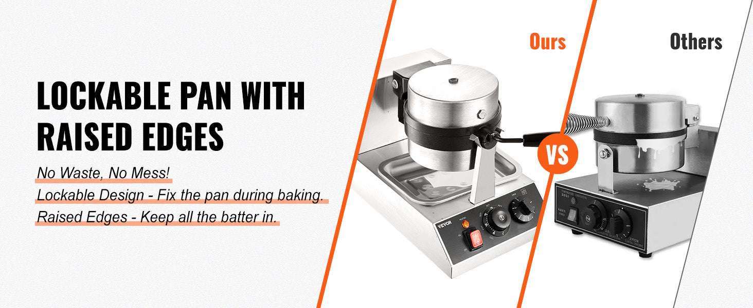 Electric Round Waffle Maker 1300W Non-Stick Stainless Steel Iron-United States