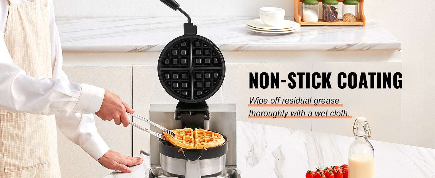 Electric Round Waffle Maker 1300W Non-Stick Stainless Steel Iron-United States