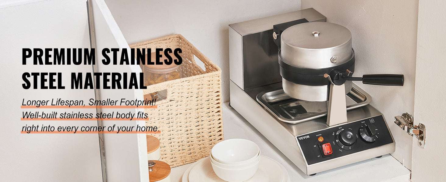 Electric Round Waffle Maker 1300W Non-Stick Stainless Steel Iron-United States
