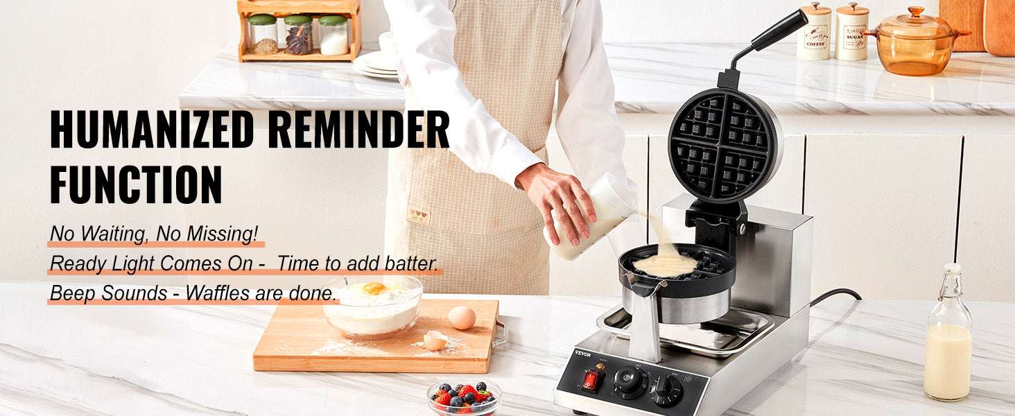 Electric Round Waffle Maker 1300W Non-Stick Stainless Steel Iron-United States