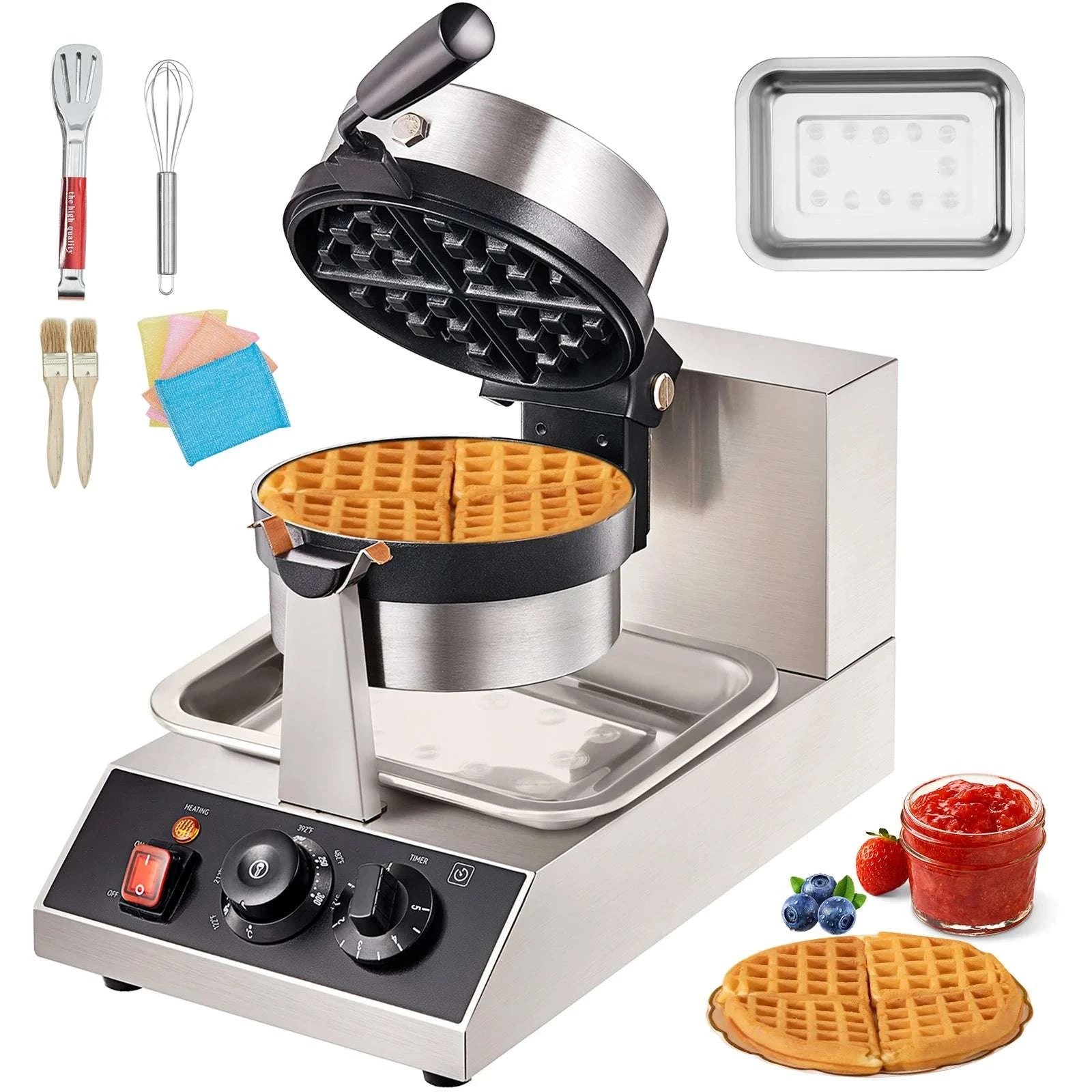 Electric Round Waffle Maker 1300W Non-Stick Stainless Steel Iron-United States